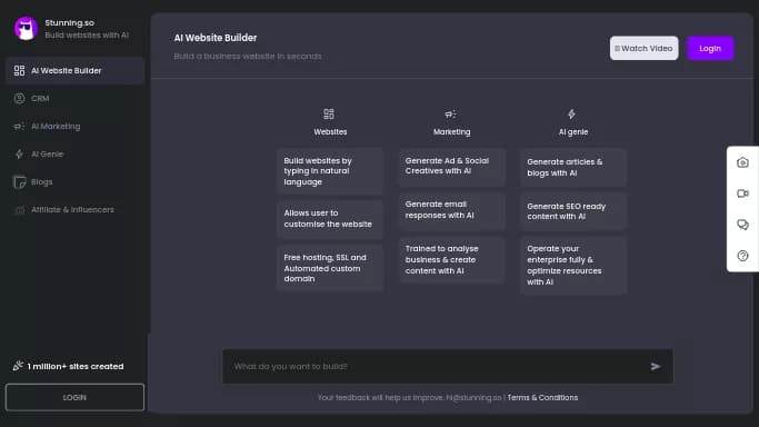 Stunning AI — бесплатная нейросеть , расширения ChatGPT, для no Code/Low Code разработки, для дизайна. Бесплатная версия с ограниченным функционалом, есть платные тарифы.