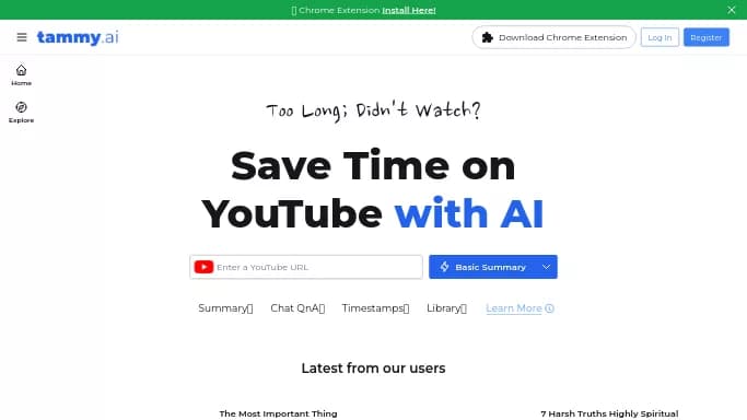 Tammy AI — бесплатная нейросеть для повышения продуктивности, для суммаризации текста, для помощи в образовании.