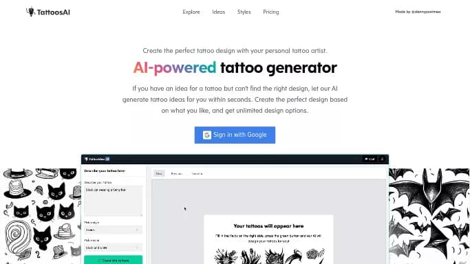 Tattoos AI — бесплатная нейросеть для развлечений, для повышения продуктивности. Бесплатная версия с ограниченным функционалом, есть платные тарифы.