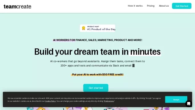 TeamCreate — платная нейросеть для помощи в автоматизации, для маркетинга.