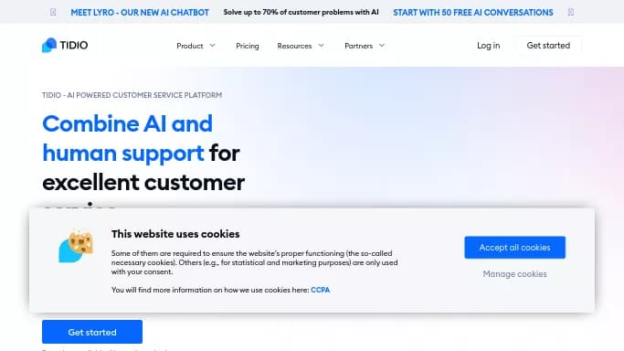 Tidio — бесплатная нейросеть для маркетинга. Бесплатная версия с ограниченным функционалом, есть платные тарифы.