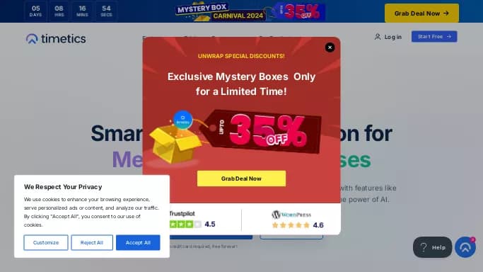 Timetics — бесплатная нейросеть для повышения продуктивности, для помощи в автоматизации. Бесплатная версия с ограниченным функционалом, есть платные тарифы.