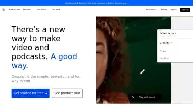 Нейросеть Descript - Генерация голоса,Транскрибация аудио и видео,Продуктивность,Образование,Редактирование видео