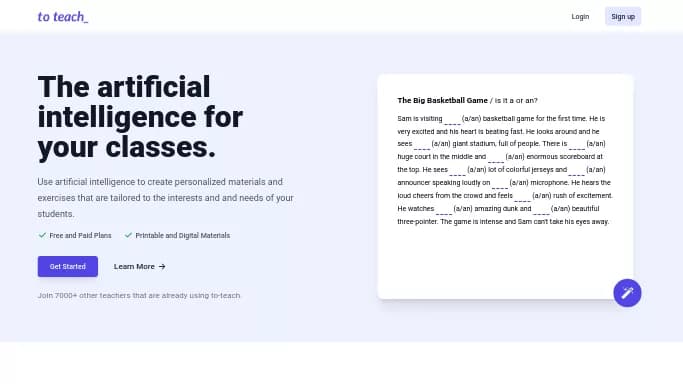 To Teach AI — платная нейросеть для помощи в образовании. Бесплатная версия с ограниченным функционалом, есть платные тарифы.