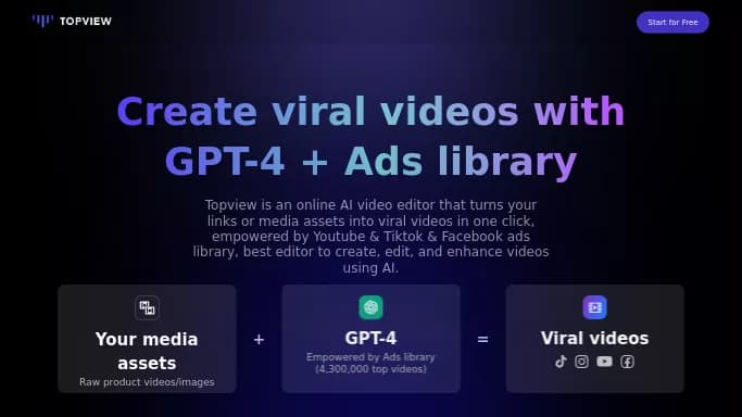 Topview.ai — платная нейросеть для SMM, для создания видео.