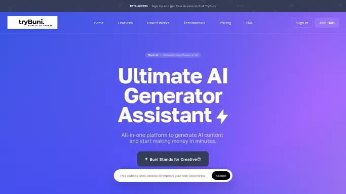 Buni AI — платная нейросеть для написания текста, для копирайтинга. Бесплатная версия с ограниченным функционалом, есть платные тарифы.