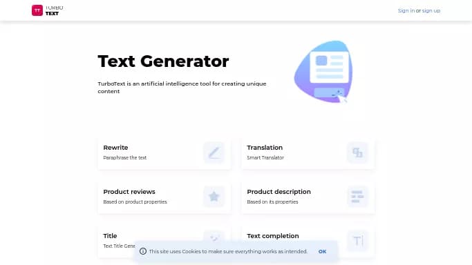 TurboText — бесплатная нейросеть для копирайтинга, для SMM, для написания текста, для создания изображений. Бесплатная версия с ограниченным функционалом, есть платные тарифы.