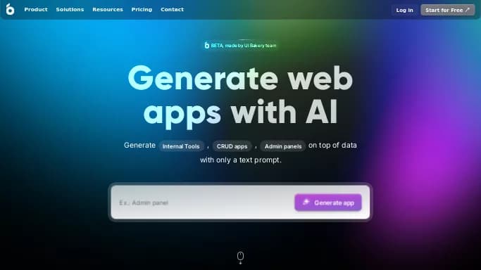 AI App Generator — бесплатная нейросеть для no Code/Low Code разработки. Бесплатная версия с ограниченным функционалом, есть платные тарифы.