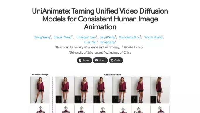 UniAnimate — бесплатная нейросеть , модели LLM, для создания видео.
