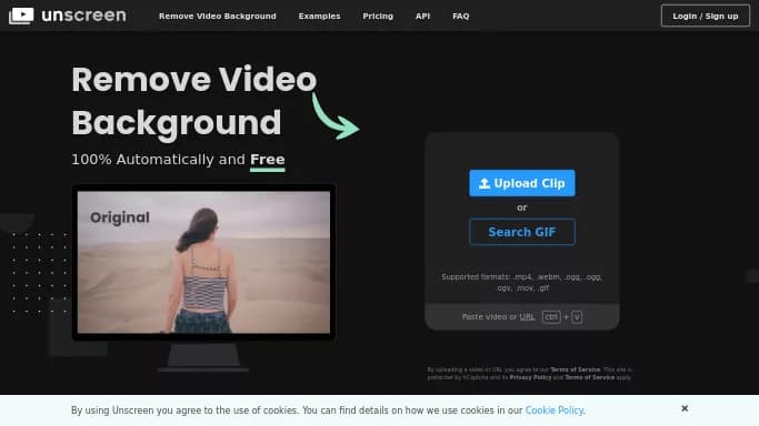 Unscreen — бесплатная нейросеть для редактирования видео. Бесплатная версия с ограниченным функционалом, есть платные тарифы.