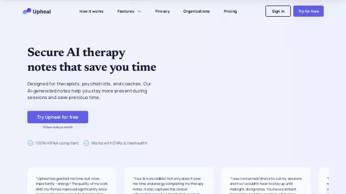 Upheal — платная нейросеть в медицине, для транскрибации аудио и видео, для повышения продуктивности, для помощи в образовании, для суммаризации текста. Бесплатная версия с ограниченным функционалом, есть платные тарифы.