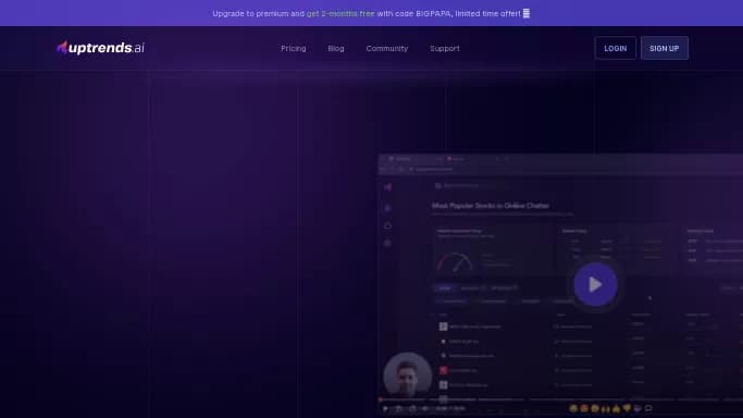 Uptrends AI — бесплатная нейросеть для работы с финансами. Бесплатная версия с ограниченным функционалом, есть платные тарифы.