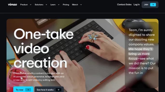 Vimeo AI — платная нейросеть для редактирования видео, для маркетинга, для помощи в образовании. Бесплатная версия с ограниченным функционалом, есть платные тарифы.