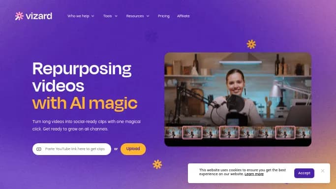 Vizard — бесплатная нейросеть для маркетинга, для редактирования видео.