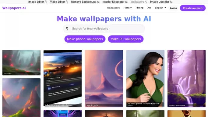 Wallpapers AI — бесплатная нейросеть для создания изображений. Бесплатная версия с ограниченным функционалом, есть платные тарифы.