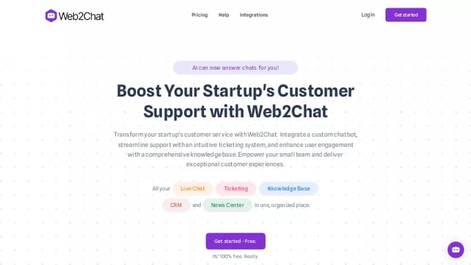 Web2Chat — платная нейросеть для маркетинга. Бесплатная версия с ограниченным функционалом, есть платные тарифы.