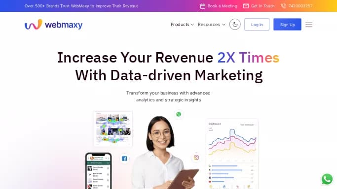 Webmaxy — бесплатная нейросеть для маркетинга. Бесплатная версия с ограниченным функционалом, есть платные тарифы.