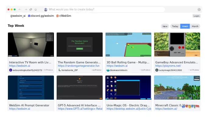 Websim AI — бесплатная нейросеть в играх, для no Code/Low Code разработки, для дизайна.