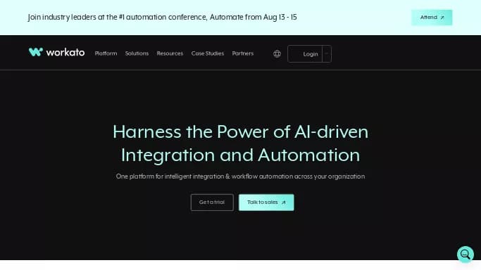 Workato — платная нейросеть для no Code/Low Code разработки, для помощи в автоматизации, для маркетинга.