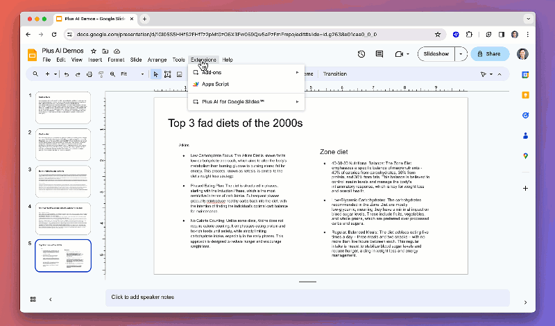 Plus AI для Google Slides - нейросеть для создания презентаций