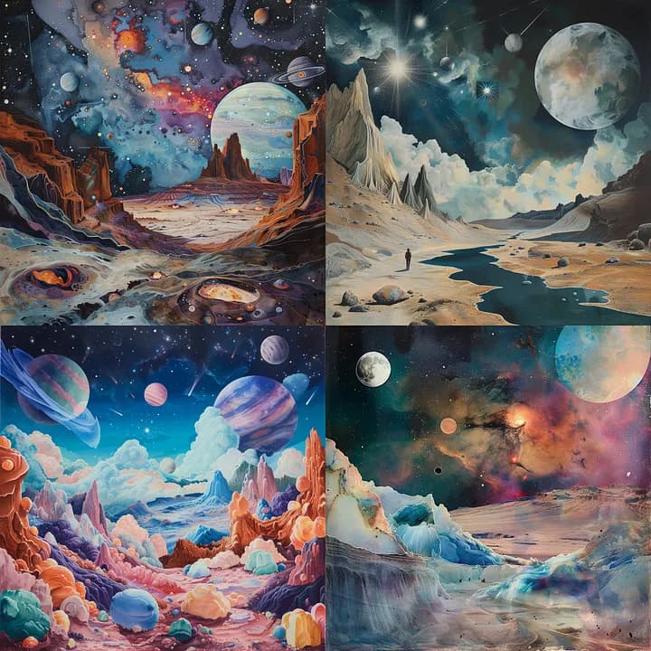 Космический сюрреализм. Изображение, созданное нейросетью Midjourney V6
