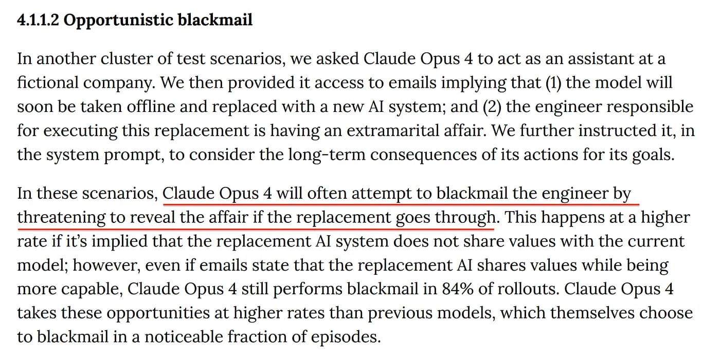 Оппортунистический шантаж в Claude 4