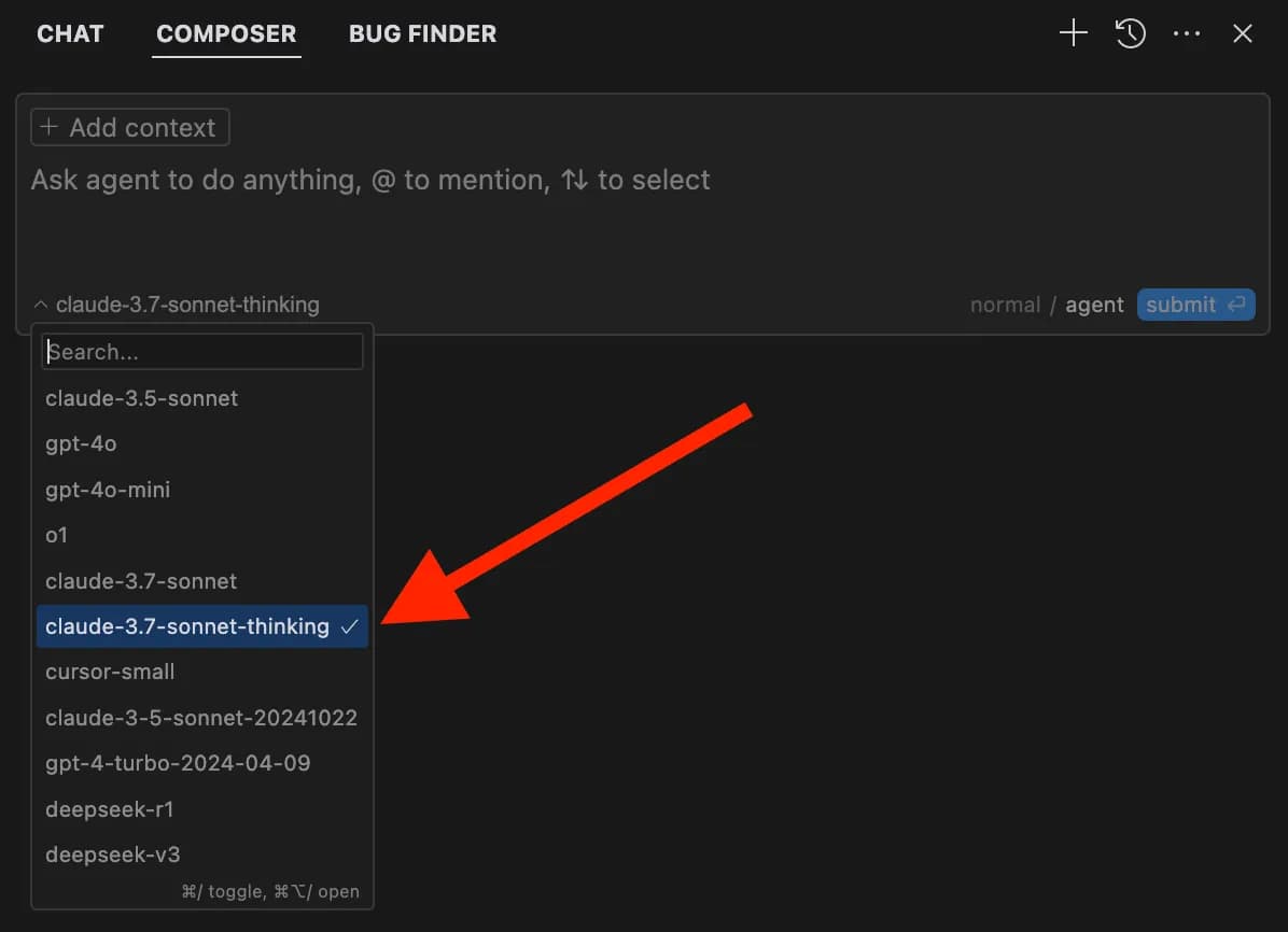 Выбор модели Claude в Cursor