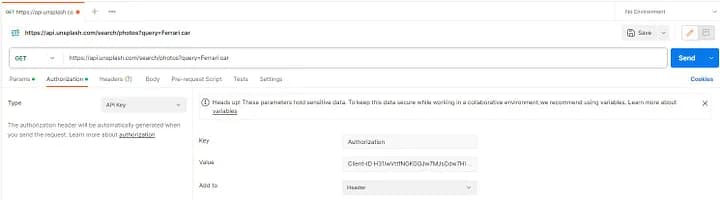 Введите ваш ключ API в Postman - Пошаговое руководство по созданию GPTs (пользовательских GPT) с использованием API